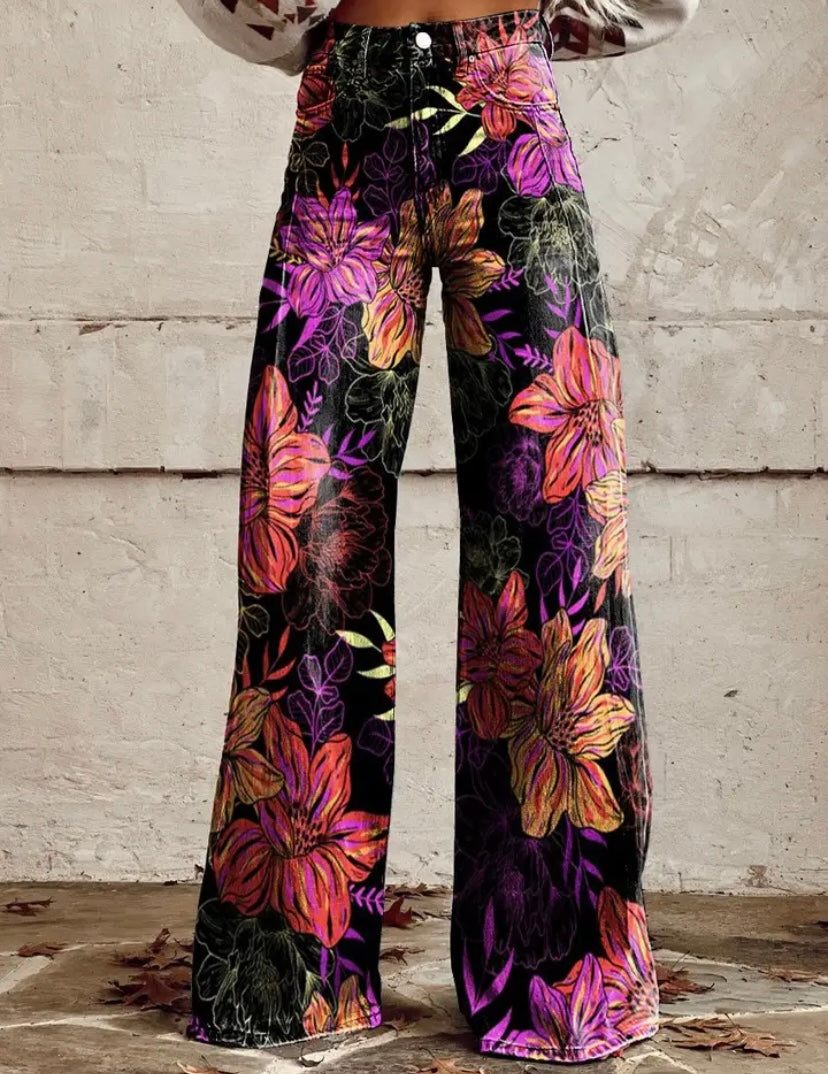 Women Fashion Printed Wide Leg Pants