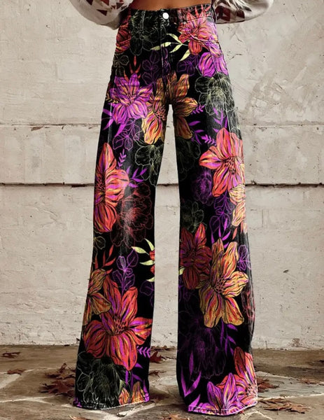 Women Fashion Printed Wide Leg Pants