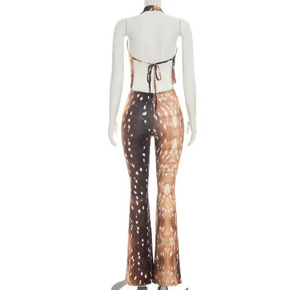 Women Sexy Printed Open Back Sleeveless Jumpsuit