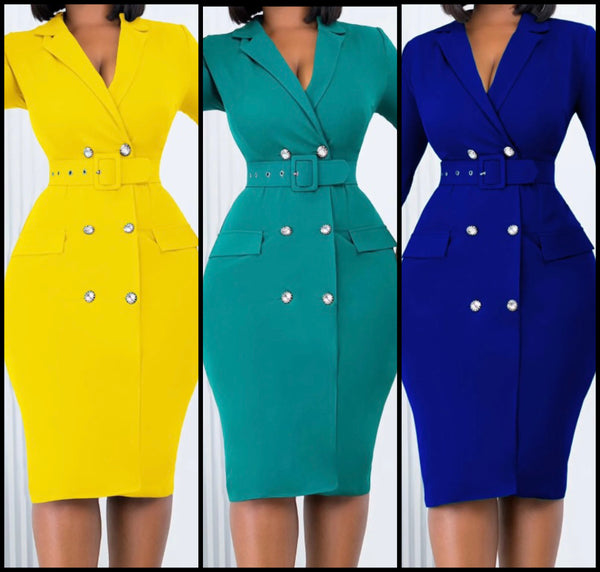 Women Sexy Full Sleeve Button Up Belted Blazer Dress