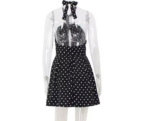 Women Sexy Halter Sleeveless Polka Dot Dress