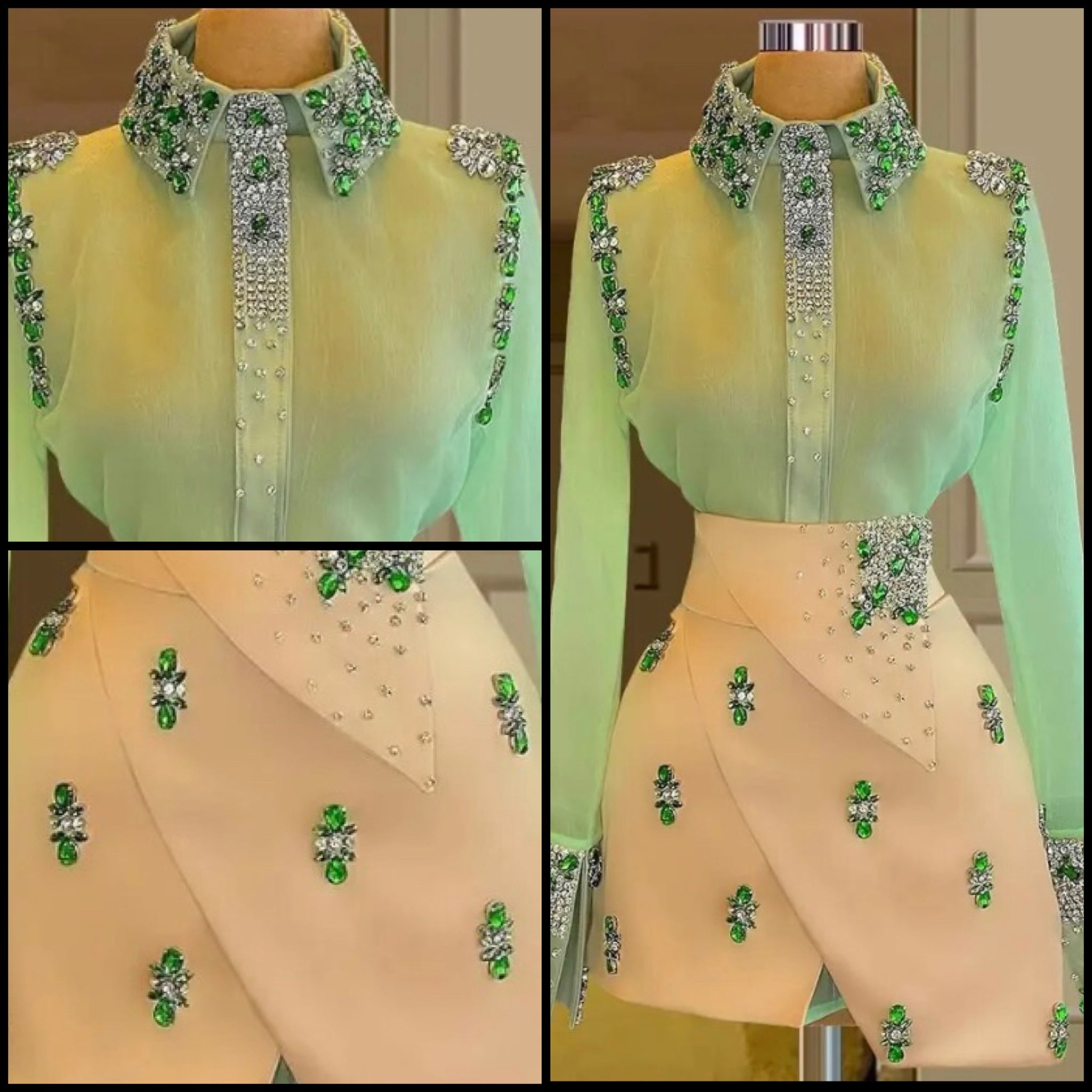 Women Rhinestone Crystal Button Up Two Piece Fashion Skirt Set