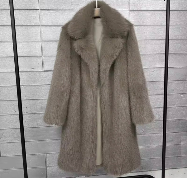 Women Fashion Color Faux Fur Long Coat