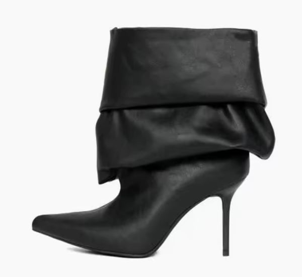 Women Fashion Faux Leather Pointed Toe Ruched Ankle Boots