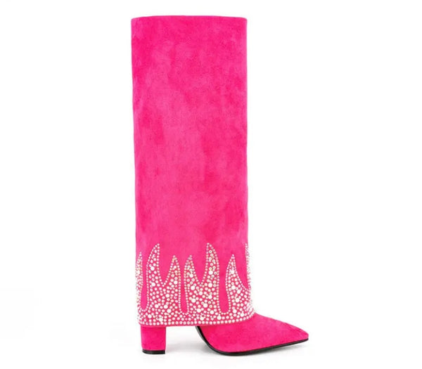 Women Fashion Color Suede Bling Knee High Boots