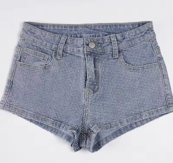 Women Fashion Rhinestone Blue Denim Shorts