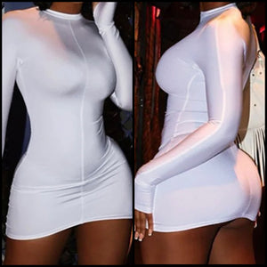 Women White Sexy Full Sleeve Short Dress