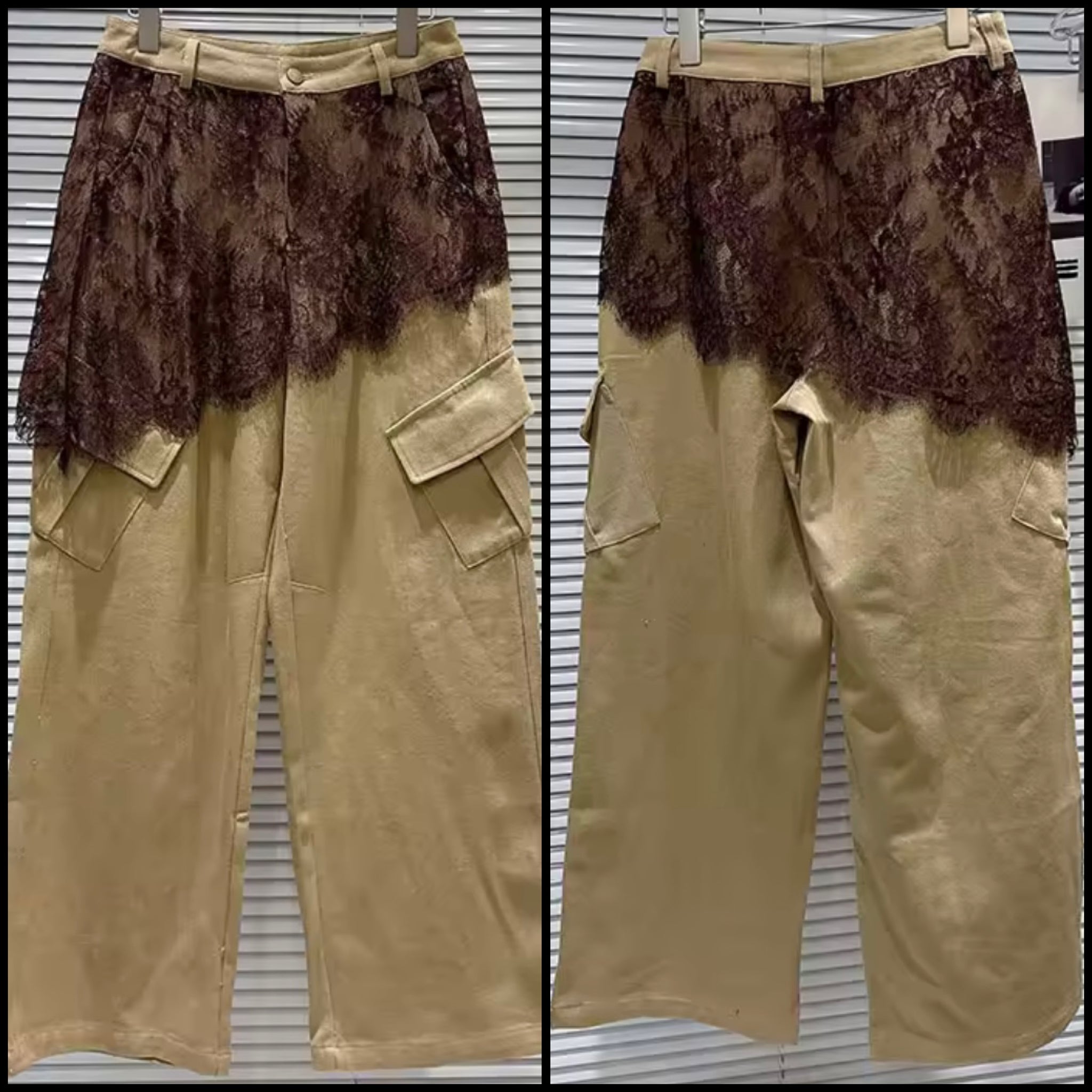 Women Khaki Lace Wrap Fashion Pants