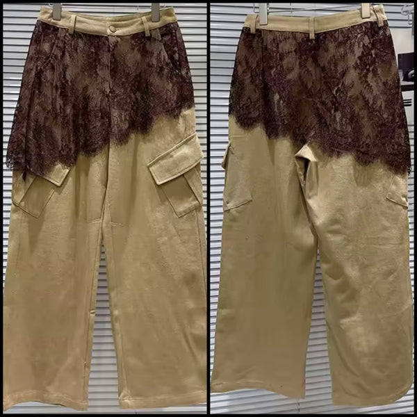 Women Khaki Lace Wrap Fashion Pants