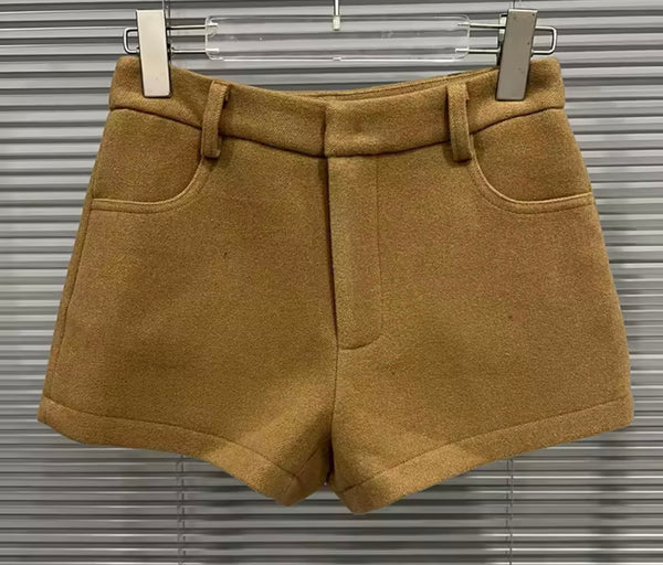 Women Brown Button Up Jacket Two Piece Fashion Short Set