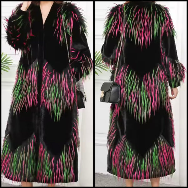 Women Fashion Multicolored Faux Fur Long Coat