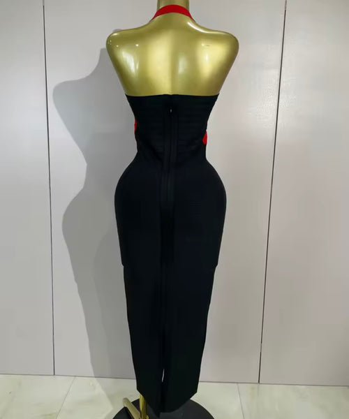 Women Sexy Color Patchwork Halter Sleeveless Maxi Dress