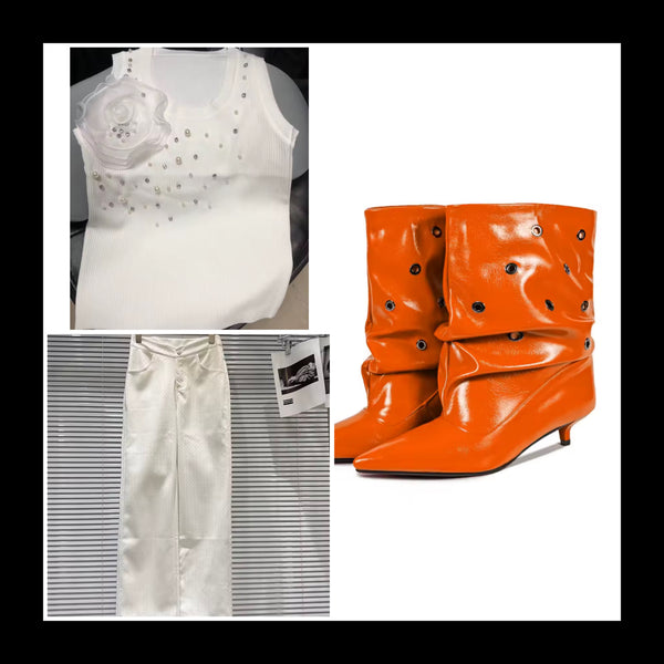 Women White Faux Leather Fashion Pants