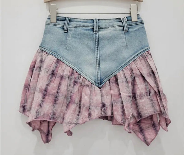 Women Sexy Fashion Color Plaid Denim Skirt