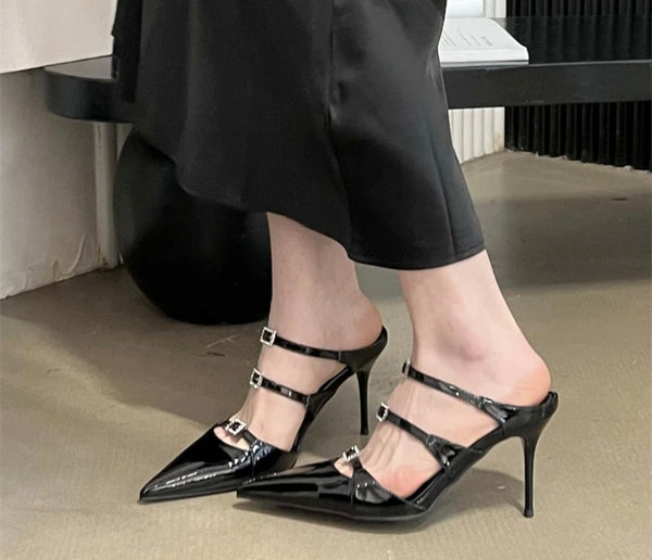 Women Fashion Pointed Toe Buckled Slide On Shoes