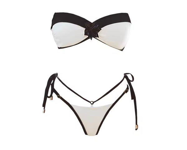 Women Strapless Floral Bikini Cover Up Set