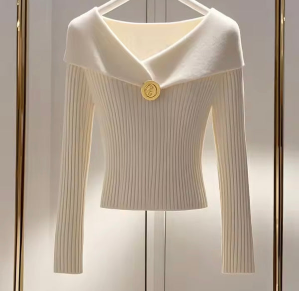 Women Fashion Ribbed Full Sleeve Knitted Sweater Top