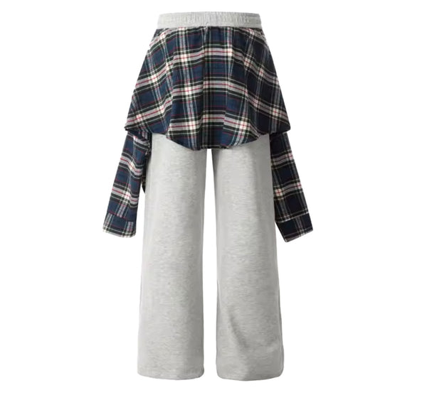 Women Fashion Plaid Patchwork Sweatpants