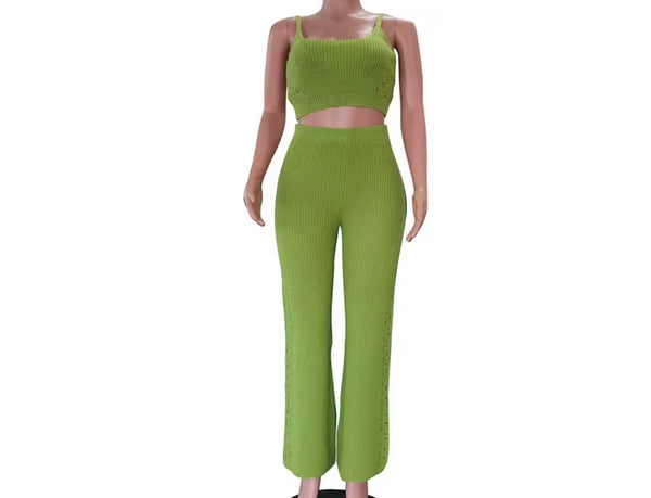 Women Color Knitted Fashion Three Piece Pant Set
