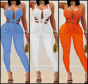 Women Sexy Halter Sleeveless Rope Ruched Jumpsuit