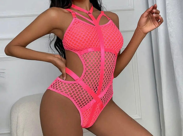 Women Sexy Sleeveless Netted Patchwork Bodysuit Lingerie