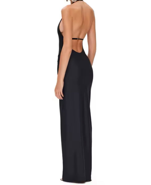 Women Sexy Solid Color Gold Metal Cut Out Halter Swimsuit Cover Up Set