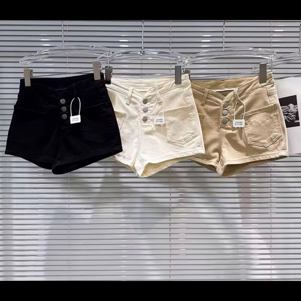 Women Fashion Button Up Pocket Denim Shorts