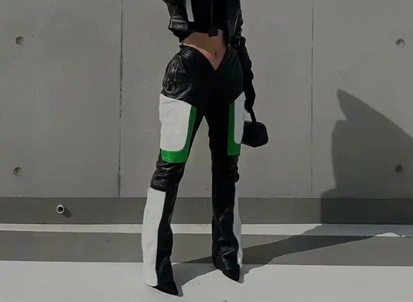 Women Fashion Color Patchwork Faux Leather Pants