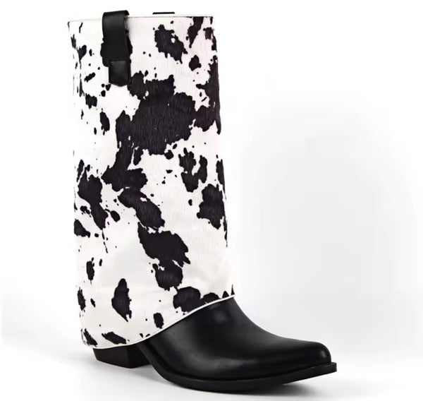 Women Fashion B&W Animal Print Western Boots
