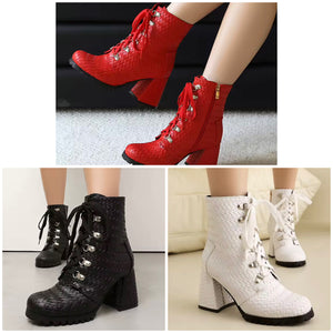 Women Fashion Lace Up Square Heel Ankle Boots