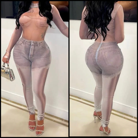 Women Printed Mesh Full Sleeve Jumpsuit