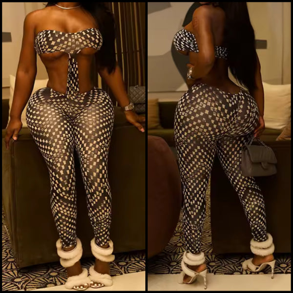 Women Sexy Fashion Strapless Cut Out Printed Jumpsuit