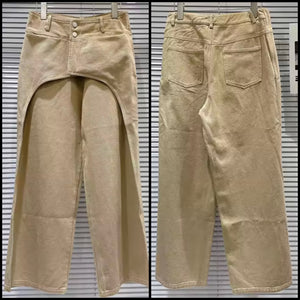 Women Fashion Khaki Wrap Wide Leg Pants