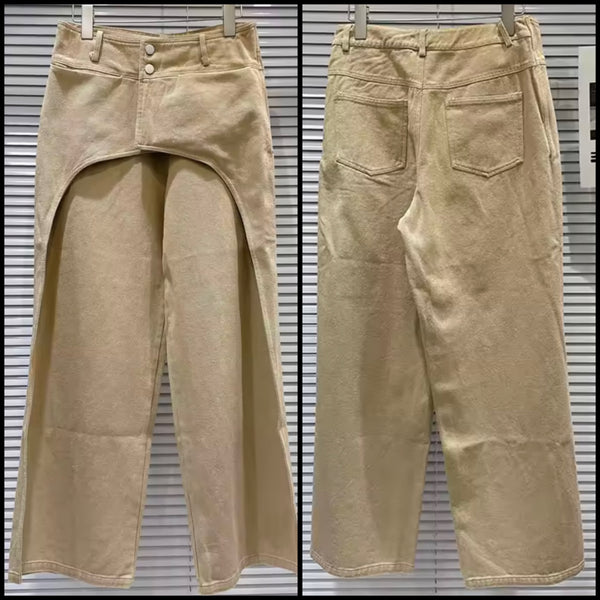 Women Fashion Khaki Wrap Wide Leg Pants