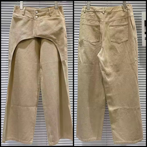 Women Fashion Khaki Wrap Wide Leg Pants