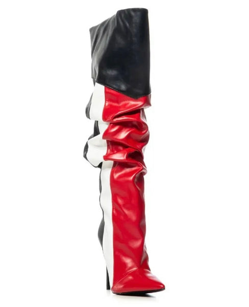 Women Multicolored Striped Fashion Faux Leather Knee High Boots