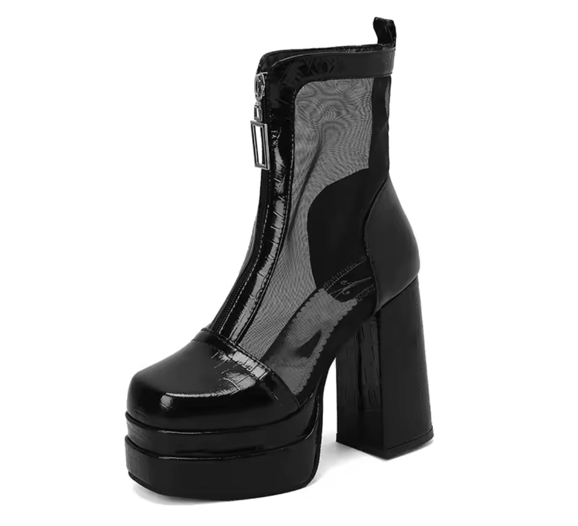 Women Fashion Platform Patent Leather Mesh Patchwork Ankle Boots