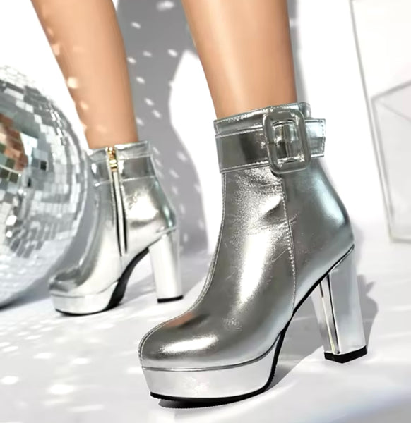 Women Fashion Metallic Platform Ankle Boots