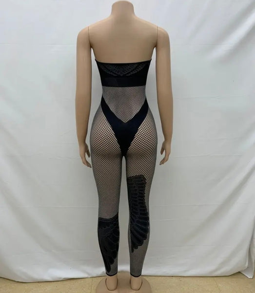 Women Sexy See Through Strapless Fashion Jumpsuit