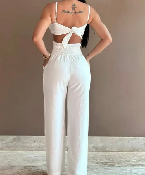 Women Sleeveless Floral Solid Color Sexy Fashion Jumpsuit