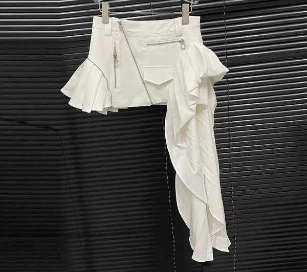 Women Sexy Fashion Zipper Pleated Asymmetrical Skirt