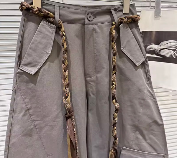 Women Color Fashion Wide Leg Cargo Pants