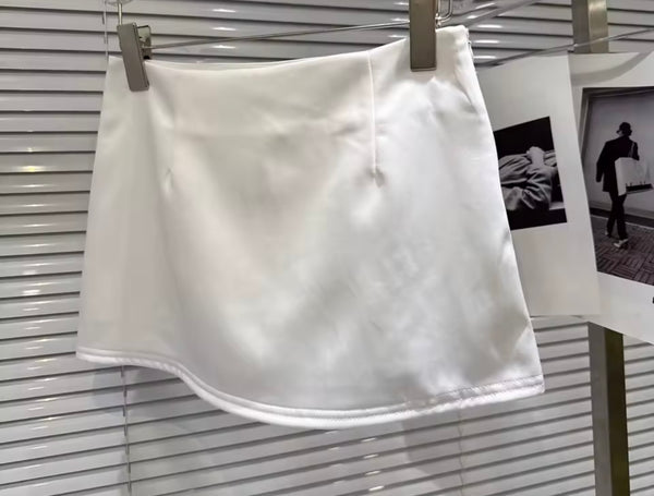 Women Rhinestone Sleeveless White Sexy Two Piece Skirt Set