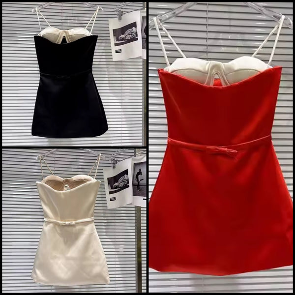 Women Sleeveless Bow Tie Up Sexy Dress