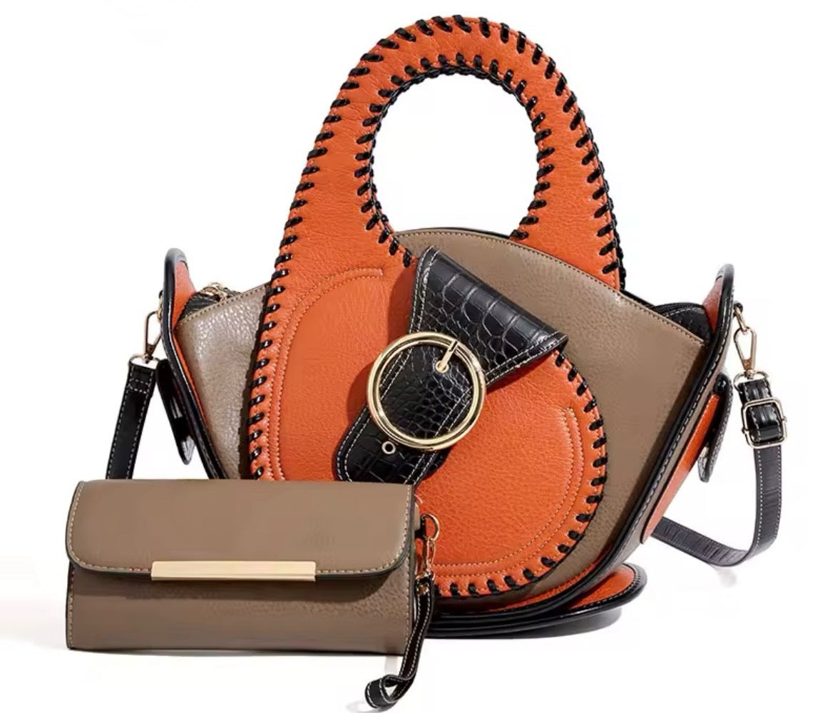 Women Fashion Color Patchwork Buckled Leather Wallet Purse Se