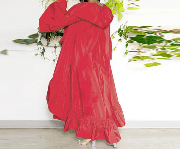 Women Black Hooded Ruffled Long Jacket