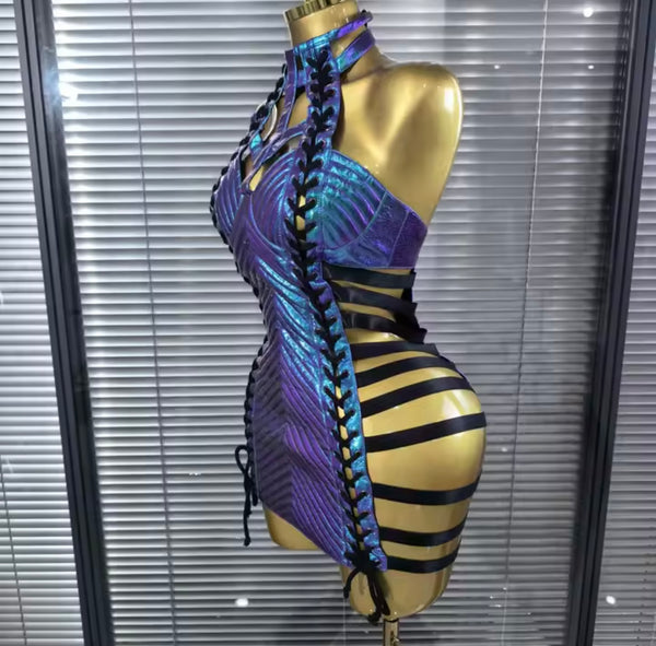 Women Sexy Halter Sleeveless Cut Out Tie Up Dress
