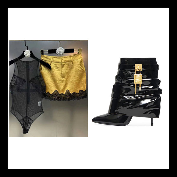 Women Fashion Pointed Toe Ruched Buckled Lock Ankle Boots
