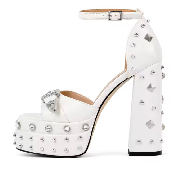 Women Fashion Pearl Rivet Platform High Heel Sandals