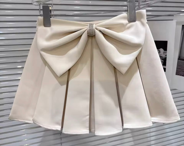 Women Bling Halter Sleeveless Bow Two Piece Pleated Shirt Set